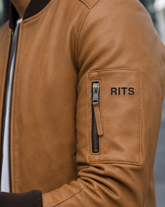 Blouson aviateur en cuir véritable pour homme RITS, marron, col rabattu, fermeture éclair, vêtement décontracté pour l'automne, prix avantageux, best-seller - Product Image 5