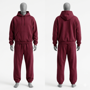 Conjunto Deportivo Unisex Color Granate con Capucha, Sudadera Larga de Algodón y Pantalones Jogger, Estilo Casual para Otoño - Product Image 1