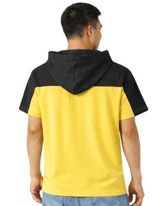 Custom <b>Mens</b> Short Sleeve <b>Hoodie</b> T Shirt Casual Pullover Hooded Top Soft Cotton Summer Wear Bright <b>Yellow</b> Black Color Streetwear - Product Image 2