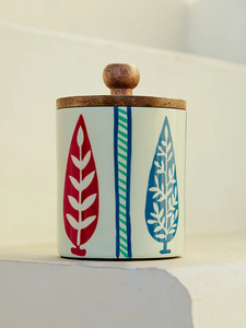 Pot à épices en bois naturel artisanal, écologique, avec couvercle en bois, motif feuille rétro, revêtement émaillé, récipient de stockage hermétique pour la cuisine - Product Image 1