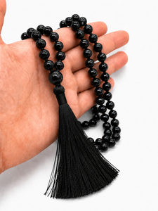 Black Onyx Hand-made Ball-Shaped <b>Rosary</b> Beaded Necklace with Tassel Religious Prayer Jewelry for Christianity Unisex Gift - Product Image 2