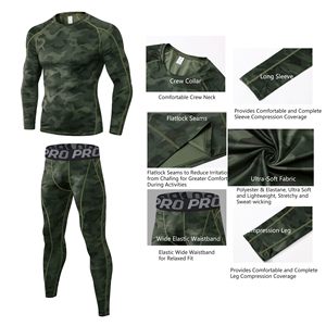 Mens Workout Compression Set <b>Pants</b> and Long Sleeve Shirts Winter Warm Thermal Baselayer Top & Bottom - Product Image 5
