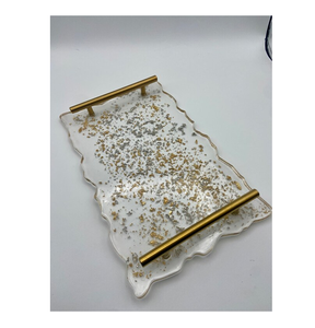 Plateau de service élégant en résine avec poignée en laiton, couleur personnalisable, grande taille, modèle traditionnel fait main et peint à la main pour la décoration intérieure - Product Image 3