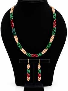 JEWELS SANA Rosa Orange Perlen Vergoldetes Trendiges Schmuckset Messing Perlenkette Tropfen-Ohrringe NGGC Zertifiziert für Hochzeitsgeschenk - Product Image 3