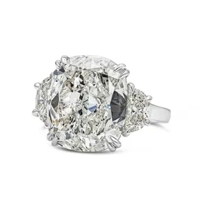 Luxury Moissanite Engagement <b>Ring</b> <b>925</b> Sterling <b>Silver</b> Cushion Cut Three Stone Diamond <b>Ring</b> for Women Wedding Jewelry - Product Image 1