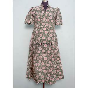 Robe indienne artisanale en coton, élégante, à manches courtes, pour soirée, imprimé floral, cadeau personnalisé, robe de mode pour femme, en provenance d'Inde. - Product Image 3