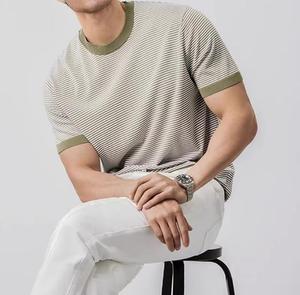 Men's Silk Screen Printed Blank Design Short Sleeve O-Neck Knitted Casual <b>T</b>-<b>Shirt</b> Regular <b>Fit</b> Contrast Trim <b>White</b> Pants for - Product Image 3