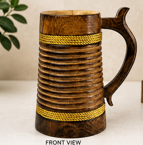 Mug en bois style vintage, accessoire de bar classique, réutilisable avec poignée, design rustique, gravure personnalisée, objet de collection pour la bière - Product Image 4