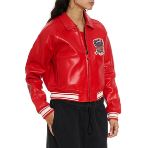 Chaqueta Corta de Cuero Vacuno de Alta Calidad para Mujer, Marca Avirex USA, Color Sólido, Estilo Bomber para Otoño, Teñido Liso con Patrón Sólido - Product Image 6