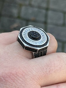 Iced Out Black Diamond Baguette <b>Ring</b> Oxidized 925 Sterling <b>Silver</b> <b>Pinky</b> <b>Ring</b> Hip Hop Rapper Style Statement Jewelry - Product Image 2