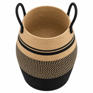 Panier à linge moderne personnalisable en corde de jute 100 % écologique avec poignées, design tressé noir naturel pour rangement domestique, vente en gros - Product Image 3