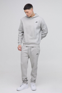 Survêtement homme bicolore coupe classique gris chiné clair en molleton de coton épais, automne-hiver, deux pièces : sweat à capuche et pantalon de jogging, OEM - Product Image 1