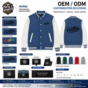 <b>Men</b> Varsity <b>Jacket</b> Solid Blue <b>White</b> Embroidered Custom Logo Regular Fit Turn-down Collar Casual Winter Wear - Product Image 5