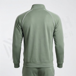 Survêtement vert pour homme, fermeture éclair intégrale, col montant, vêtements de sport décontractés avec poches latérales, matière respirante en polyester et coton, pour l'automne - Product Image 2