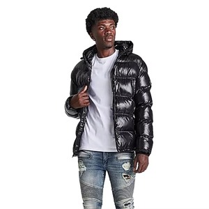 Veste d'hiver décontractée pour homme, noire, à capuche, en duvet, coupe-vent, coupe régulière, fermeture éclair, couleur unie, épaisse et isolée - Product Image 3