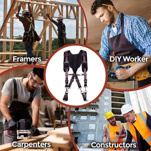 OEM Brown Heavy Duty Leather Adjustable Strap Tool Belt Suspenders Padded Back Support 4 Swivel <b>Snap</b> <b>Hooks</b> 200 lb Capacity for - Product Image 6