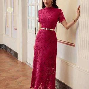 SHENGFU Elegante <span class=keywords><strong>Vestido</strong></span> Formal <span class=keywords><strong>de</strong></span> Encaje <span class=keywords><strong>para</strong></span> Mujer, Manga Corta, Cuello Alto, Cinturón, Midi/Maxi, <span class=keywords><strong>para</strong></span> Invitadas <span class=keywords><strong>de</strong></span> <span class=keywords><strong>Boda</strong></span>, Cóctel, Noche - Product Image 2