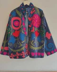 <b>Velvet</b> Vintage Suzani Pocket Winter Jacket Embroidery <b>Coat</b> Oversized Festival Statement Outerwear Gift <b>Women</b> Stand Collar Cotton - Product Image 4