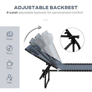 Sedia a Sdraio Pieghevole a 4 Posizioni con Schienale Reclinabile, Sedia da Piscina con Seduta in Rete, Sedia Prendisole da Patio per Spiaggia e Giardino, in Materiale Rattan Grigio - Product Image 4
