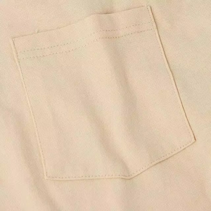 Camiseta Unisex Beige con Bloques de Color, Mangas en Contraste, Estilo Casual de Verano, Cuello Redondo, Bolsillo, Algodón Suave, Estilo Urbano Minimalista - Product Image 4