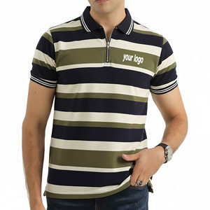 Polo de punto de manga corta para hombre, azul marino, verde, beige, a rayas, con cuello con cremallera, informal, precio económico, OEM, personalizado, precio al por mayor - Product Image 1