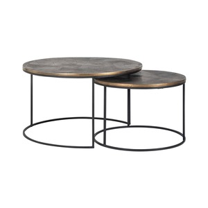 Nuevas mesas de centro industriales modernas con estructura metálica y superficie martillada para sala de estar. - Product Image 1