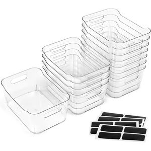 12-Pack Multi-Use Clear Plastic Storage Bins with <b>Labels</b> for Home <b>Kitchen</b> Bathroom Organization - Product Image 1
