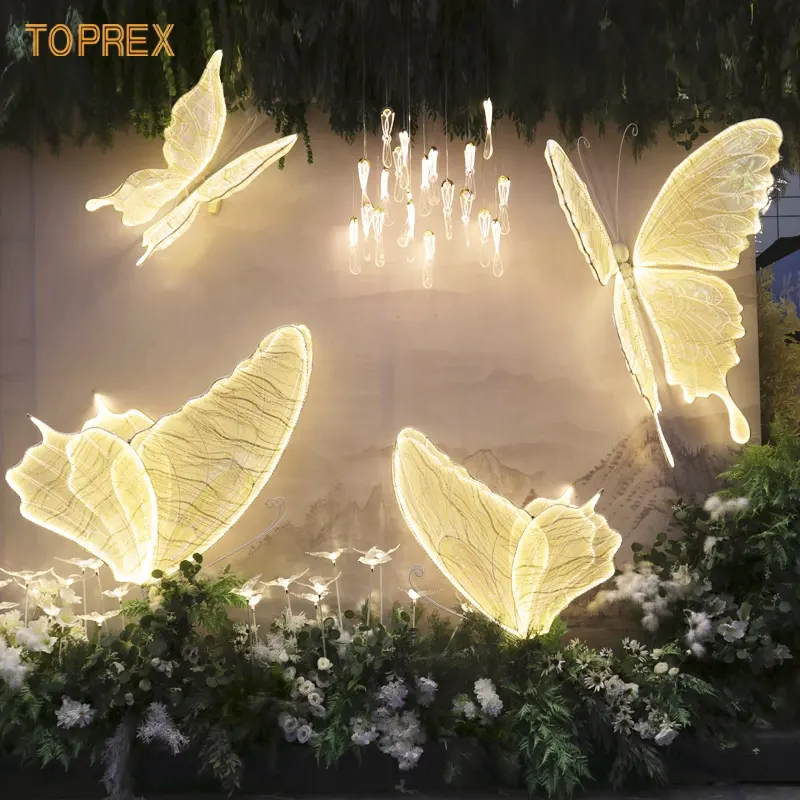 Großhandel riesige Schmetterlings-Dekorationen LED-Stoff-Schmetterlingslichter für Hochzeitsbühne Hintergrund-Veranstaltungs-Dekorationen in Zahlen