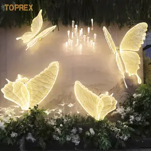 Vente en gros Décorations de papillons géants Lumières de papillons en tissu LED pour décorations d'événements de fond de scène de mariage en chiffres