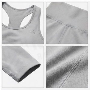 Ensemble de yoga 2 pièces North Approach : Crop top dos nageur et Legging taille haute longueur intégrale, gris uni, sans couture, respirant, vêtements de sport - Product Image 4