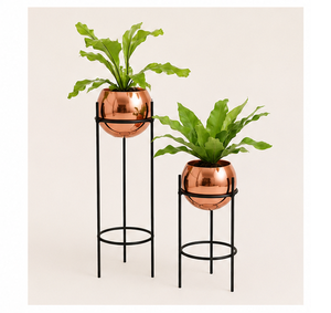 Juego de Macetas Metálicas con Acabado en Cobre Moderno, con Soporte Alto de Hierro Negro, Maceta Decorativa de Lujo para Interiores, para Decoración del Hogar y Hoteles - Product Image 4