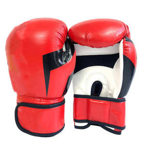 Gants de boxe en cuir rouge avec fermeture Velcro pour adultes, design respirant pour l'entraînement - Product Image 1