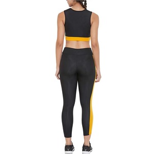 Women's <b>Black</b> Yellow 2 Piece Yoga Set Eco-Friendly Spandex/Nylon Seamless High Waist Leggings Scoop Neck Racerback Crop <b>Top</b> Full - Product Image 3
