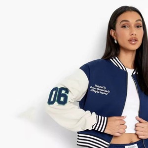 Women College Varsity <b>Jacket</b> Custom Embroidered Wool <b>Leather</b> Sleeve Letterman Outerwear OEM ODM Sample Service - Product Image 1