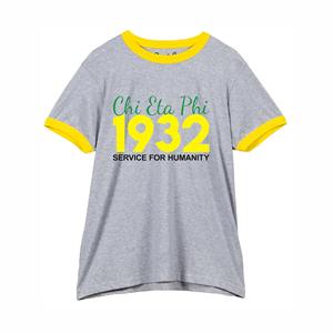 T-shirt décontracté personnalisé pour femme, col rond, manches courtes, broderie, style Ringer, Chi Eta Phi 1932 Sorority Fraternity, été - Product Image 2