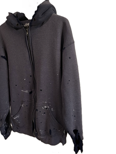 Sudadera con capucha y cremallera para hombre, estilo vintage, azul marino, desgastada, con salpicaduras de pintura, oversize, estilo streetwear grunge - Product Image 6