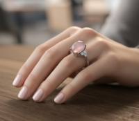 Bague pour femme Tanya Gems en argent 925 avec quartz rose et moissanite taille brillant, sertie à griffes, style vintage, pierre naturelle, certifiée par un tiers
