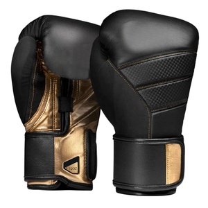 Guantes de Boxeo de Cuero Negro y Dorado de 12 oz con Cierre de Velcro, Guantes de Entrenamiento para Adultos |   Guantes de Boxeo de Cuero de Primera Calidad con Logotipo Personalizado - Product Image 1