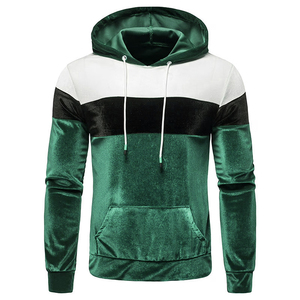 Sudadera con Capucha de Terciopelo para Hombre, Diseño Color Block Verde, Negro y Blanco, Estilo Casual, Corte Regular, para Otoño - Product Image 1