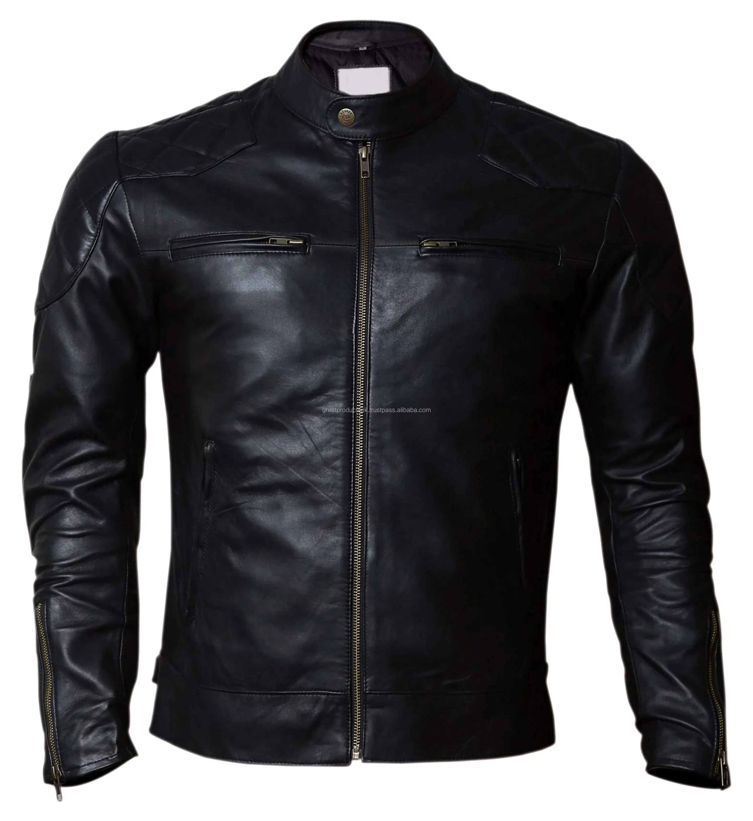 Men's leather jacket PU leather motorcycle youth business double-breasted suit collar long sleeve mid-length leather jacket