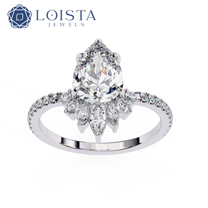 Anillo de diamante solitario cultivado en laboratorio con diamantes laterales, diamante creado en laboratorio con certificado IGI para mujer, joyería de lujo. - Product Image 2