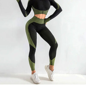Leggings de yoga taille haute pour femmes, color block, longueur intégrale, taille élastique, en Spandex et Nylon texturé, extensibles dans les quatre sens - Product Image 6