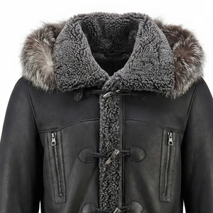 Premium Leather <b>Shearling</b> <b>Jacket</b> <b>Men</b> Genuine Winter Fur Aviator Coat Stylish Warm Durable Biker Outerwear Fashion - Product Image 4