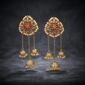 Boucles d'oreilles Jhumki papillon en perles avec placage platine, alliage 8700 Orange - Product Image 1