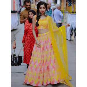 <b>Charming</b> Yellow Printed Organza Haldi Wear Lehenga Choli - Product Image 2
