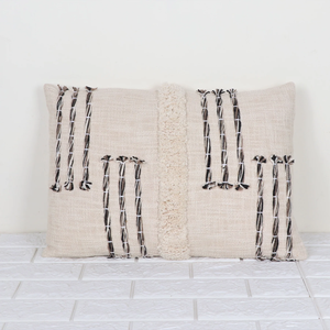 Hand Tufted Texture Boho Ivory and Black Stripe <b>Cushion</b> Cover Handmade Decorative Pillow Case for Sofa Bedroom Living Room Home - Product Image 1