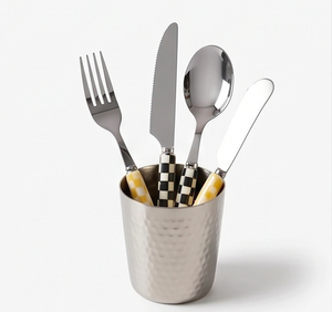 Ensemble de couverts élégants en acier inoxydable avec poignée à motif blocs colorés, parfaits pour la table à manger, la cuisine, les mariages et les fêtes - Product Image 3