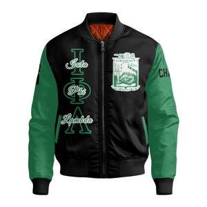 Veste universitaire personnalisée pour femmes Iota Phi Lambda, mélange noir et vert émeraude, avec écusson à lettres grecques et fermeture éclair arrière, style bomber - Product Image 5