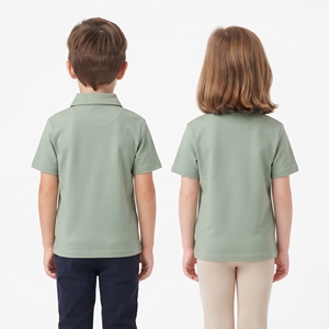 Cotton Polo Shirt Unisex Short Sleeve Turn Down Collar Zipper Leisure Top Custom Printing Logo Regular Fit Polo Shirt For <b>Kids</b> - Product Image 3