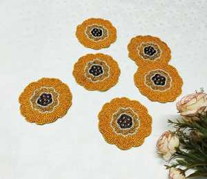 Handmade Eco-Friendly Customizable Polyester/Cotton Floral Embroidered <b>Coasters</b> with Stripe Pattern for Home & Hotel Use - Product Image 4